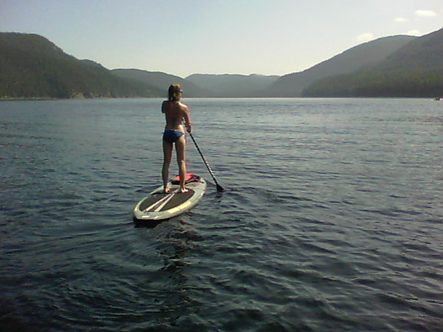 Stand up paddle boarding on mountain lake